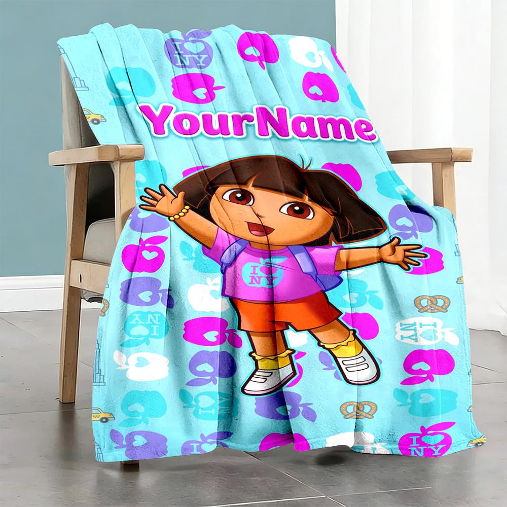 Dora Explorer Personalized Text Blanket Lightweight Customizable Blanket Durable Comfort Suitable for Seaside Livingroom Living Room Office