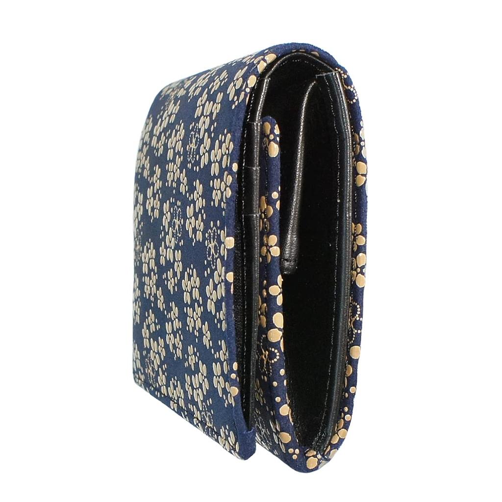 Inden Bill Compartment Coin Navy Blue with White [Inden-ya] Bi-fold Wallet, H, Box-type Purse, Deerskin, Lacquer, Forget-Me-Not Pattern, 2204-14-181
