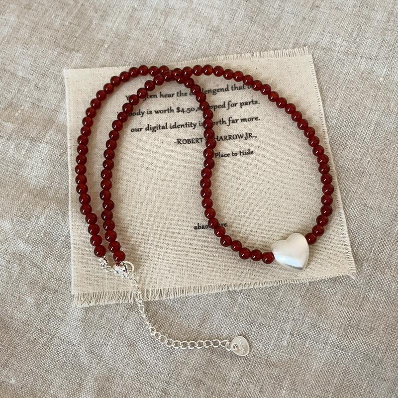Onyx Beaded Love Necklace Women'S Light Luxury High-End Sense Personality Fashion Temperament Trend Versatile Neck Chain Sweater Chain