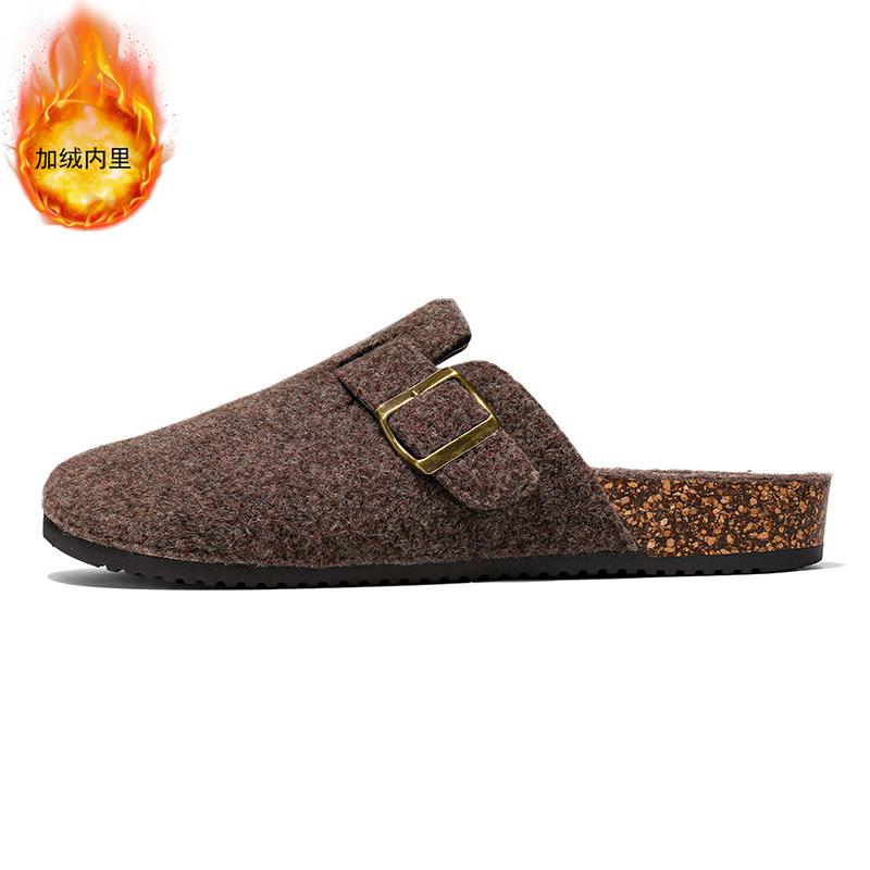 Cotton slippers cork winter velvet toe shoes outdoor lazy drag Birken casual half drag