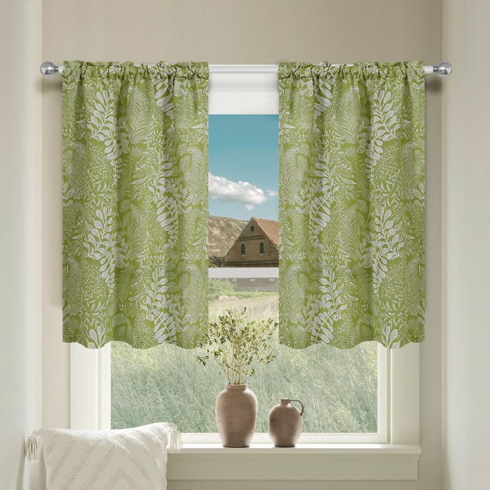 1pc Small Window Curtains for Bedroom Short Curtain for Bathroom Living Room, Leaves Print Through Rod Blackout Curtains (95%)