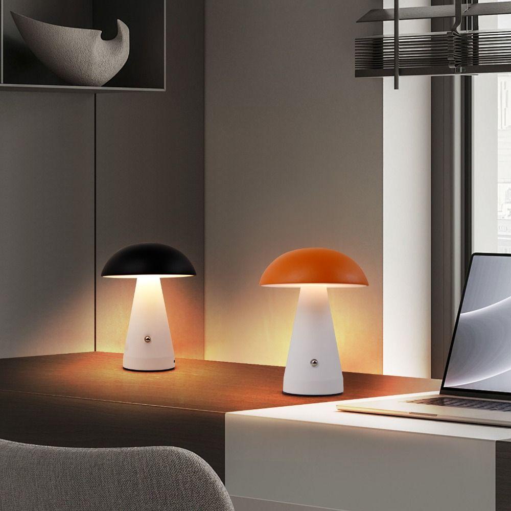 Touch-Activated Mushroom Lamp USB Rechargeable Extended Illumination LED Table Lamp Dimmable 3 Color Touch Desk Light