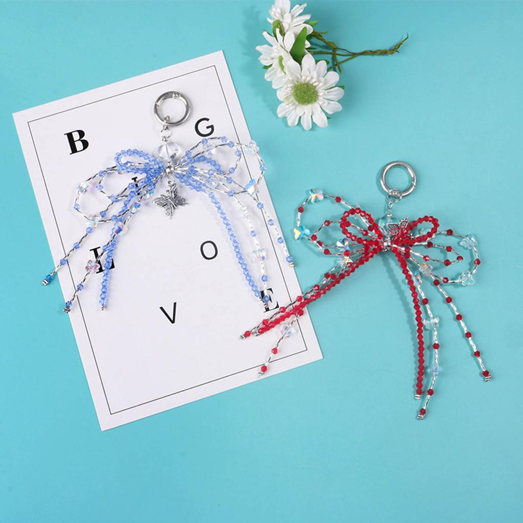 Handmade Beaded Butterfly Pendant Stylish Beaded Bowknot Pendant Keychain Phone Lanyard for Fashion Enthusiasts