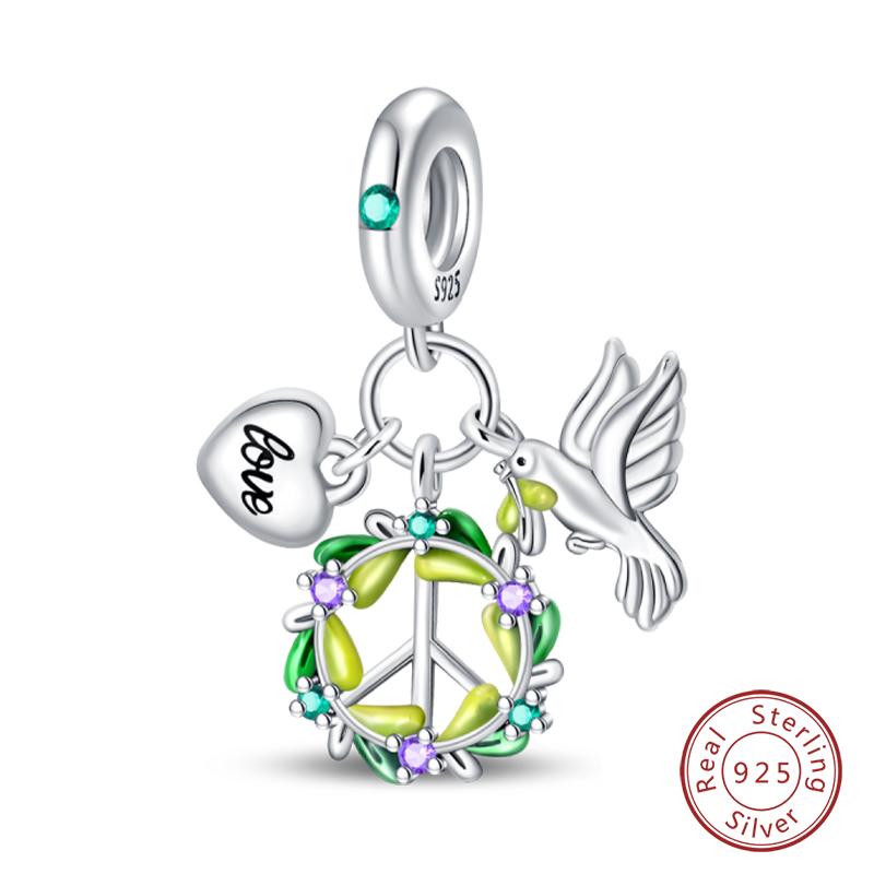 New Copper Heart Shaped Guardian Peace Dove Hope Angel Charms Beads Fit Qikaola Original Bracelets Diy Jewelry