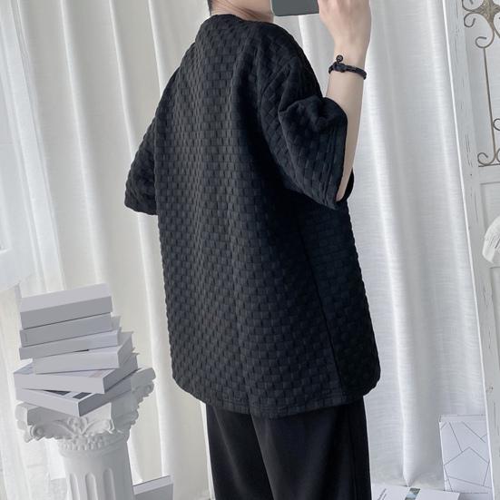 O-Neck Short Sleeve 3D Waffle Men T-shirt Summer Solid Color Simple Tee Shirt Streetwear