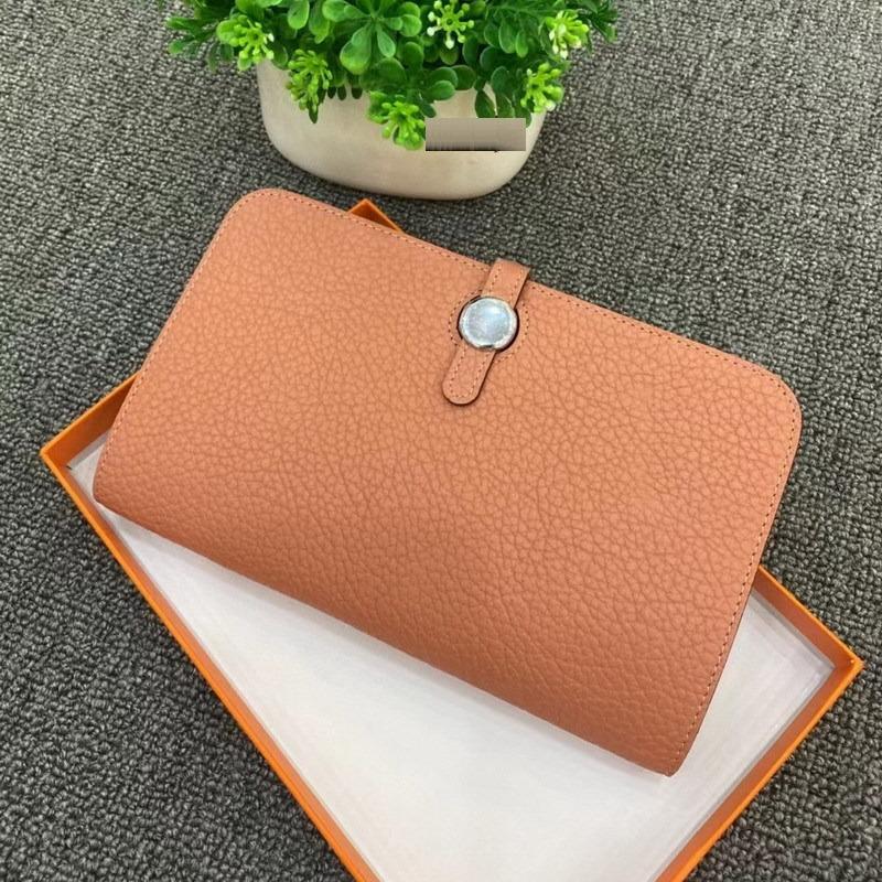New Fashion Top Layer Cowhide Lychee Pattern Wallet Women's Long Style Handbag Leather Passport Clip Women's Bag