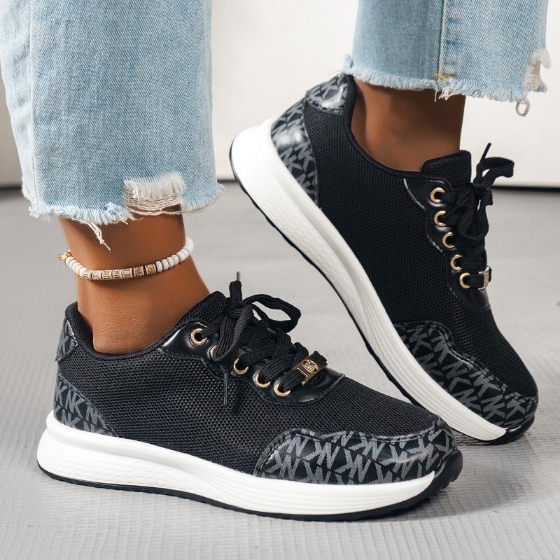 Spring/autumn New Mesh Breathable Comfortable Flat Vulcanized Shoes Round Toe Lace-up Fashionable Casual Women's Sports Shoes