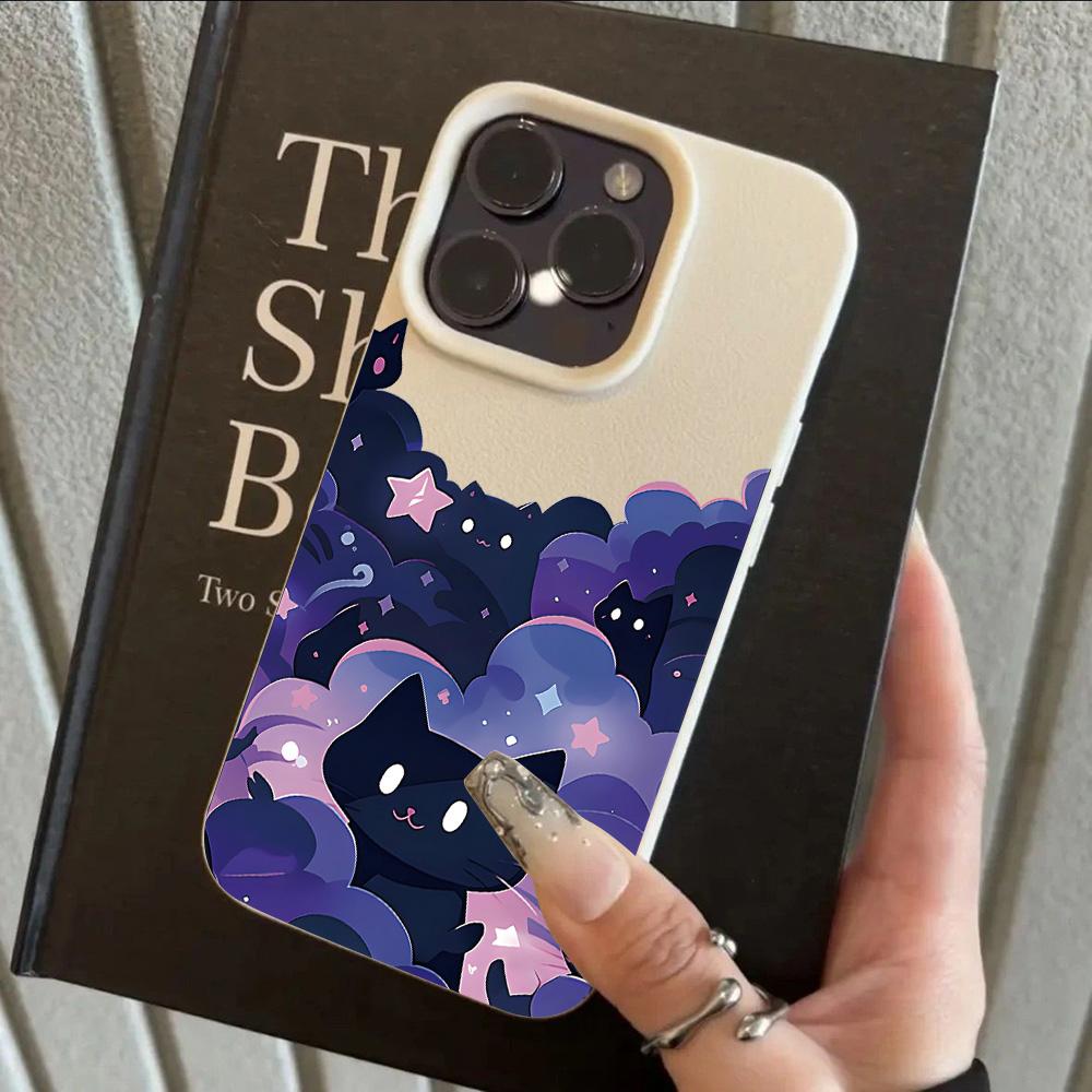 INS Cartoon Cat Cool Lichee Leather Pattern Phone Case For Samsung S26 S25 S24 S23 S22 S21 S20 Plus FE Ultra 4G 5G Shockproof