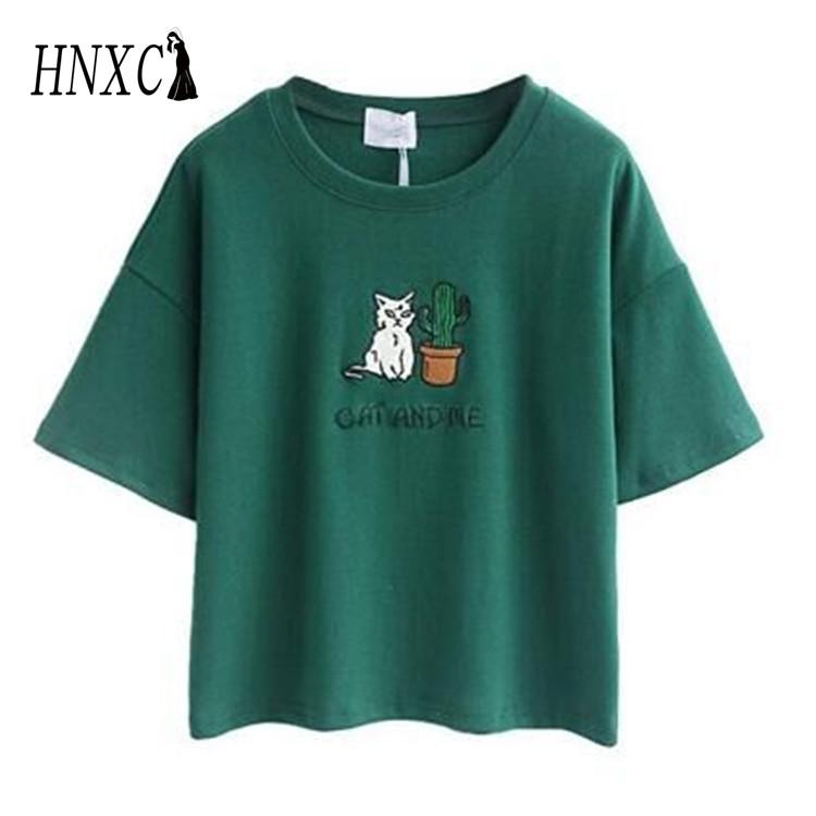 

Летняя новая простая короткая кактусовая вышивка с коротким рукавом открытая пуповина из чистого хлопка для женщин