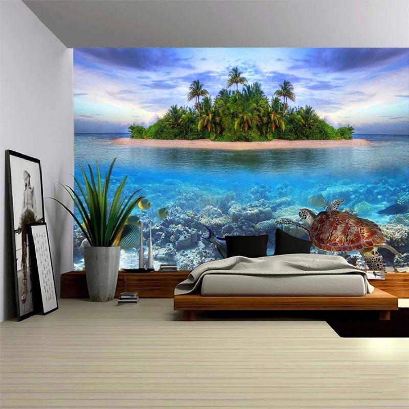 Ocean Art Tapestry Dream Sea World Wall Hanging Bedroom Decor Psychedelic    Curtain Background Room