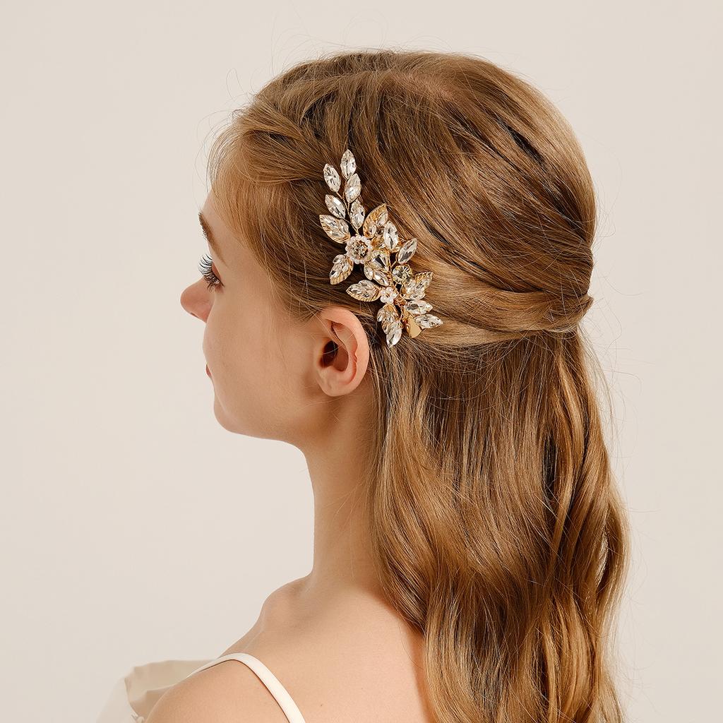 New Handmade Bridal Hair Clip with High-end Feel and Versatile Hair Trimming Edge Clip Alloy Rhinestone Pearl Duckbill Clip