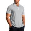 Men Dark Grey Waffle Knit Polo Shirt with Contrast Collar Cuffs Short Sleeve Casual Business Top