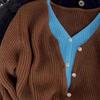 Korean Style Knit V-Neck Color Block Cardigan Sweater for Women - Autumn Wear