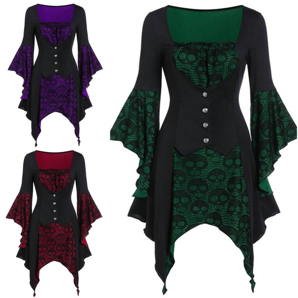 Ladies Retro Fancy Dress Costume With Flared Sleeves And Large Swing Skirt