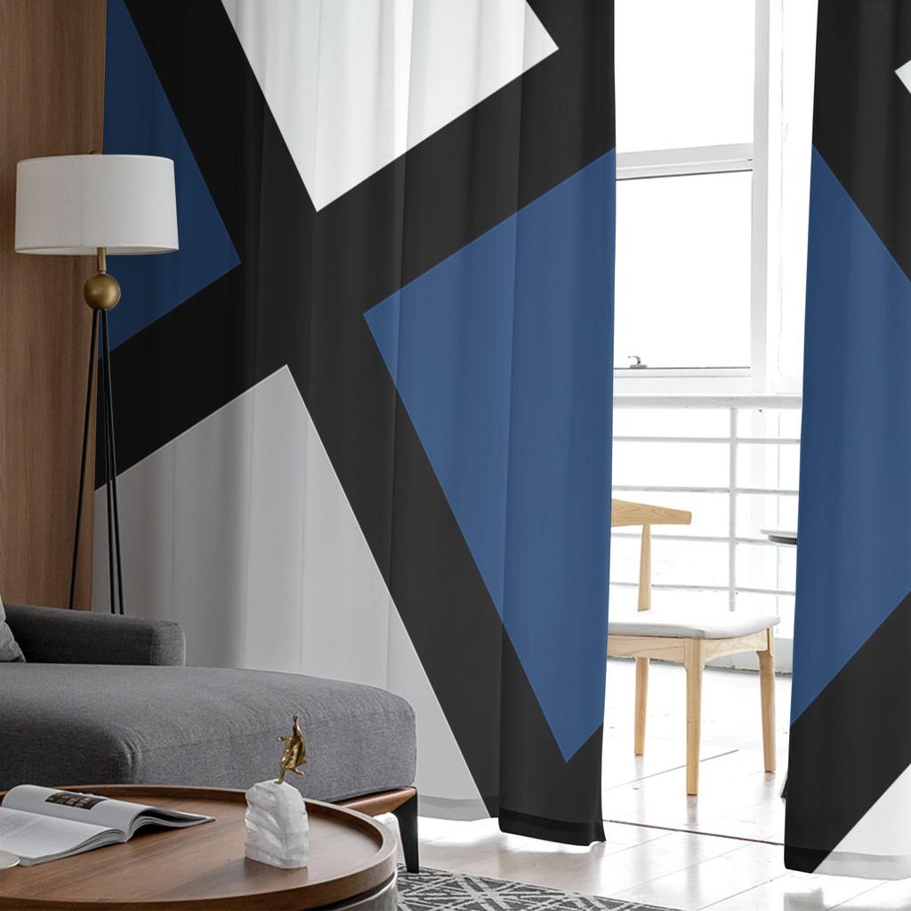 Navy Blue Black Grey Geometric Square Voile Sheer Curtains Living Room Window Tulle Curtain Kitchen Bedroom Drapes Home Decor