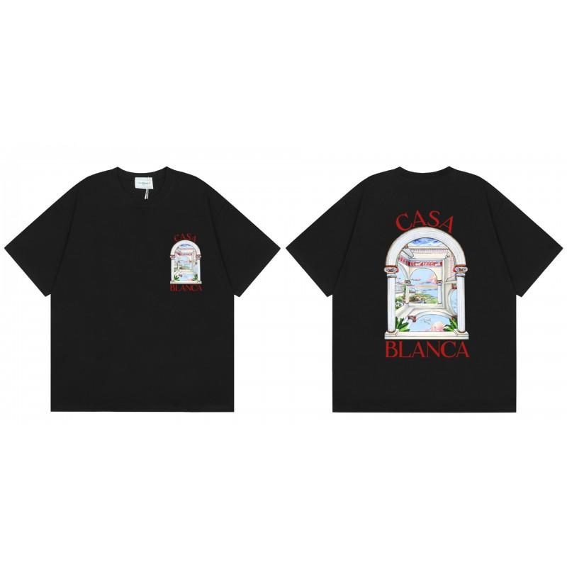 Men Women Streetwear Short Sleeve T-Shirt With Geometric Letter Print Loose Fit Cotton Tee Casual