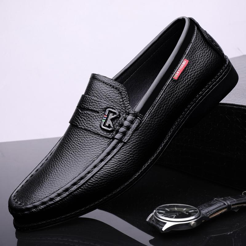 

Non-Slip Boat Shoes Genuine Leather Men Loafers Simple Moccasin Slip on Soft Flats Comfy Handmade Man Driving Footwear 46 чёрный