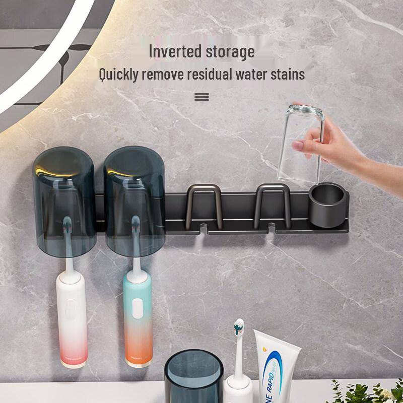 LIEI Suction Cup Wall-Mounted Toothbrush Holder with Mouthwash Cup