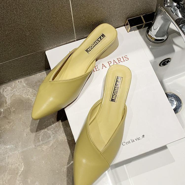 Single Shoes Pointed Summer New Bag Head Half Slippers Women's Fashion Outside Fitting Shoes Versatile Low Heel Internet Celebrity Cool Slippers
