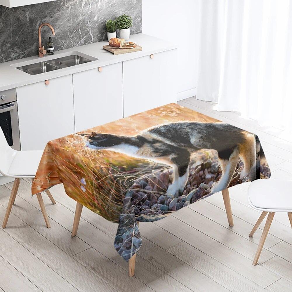 Fata de Masa Pisica Neagra Amuzanta Cu Ochelari Petrecere Restaurant Banchet Decor Masa Acasă Impermeabilă