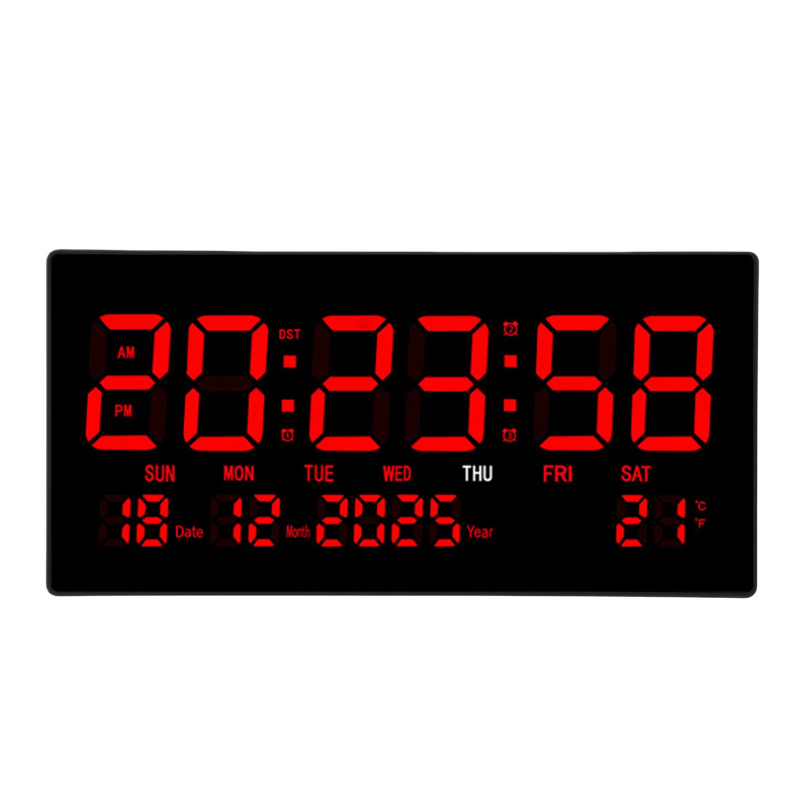 

LED Digital Wall Clock Silent Power Off Memory Plug in Large Display Digital Clock with Calendar for Living Room Study