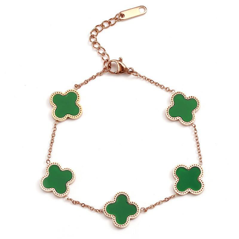 Vierblättriges Kleeblatt Titanstahl Armband für Damen Einfach Farbecht Einzigartig und Elegant