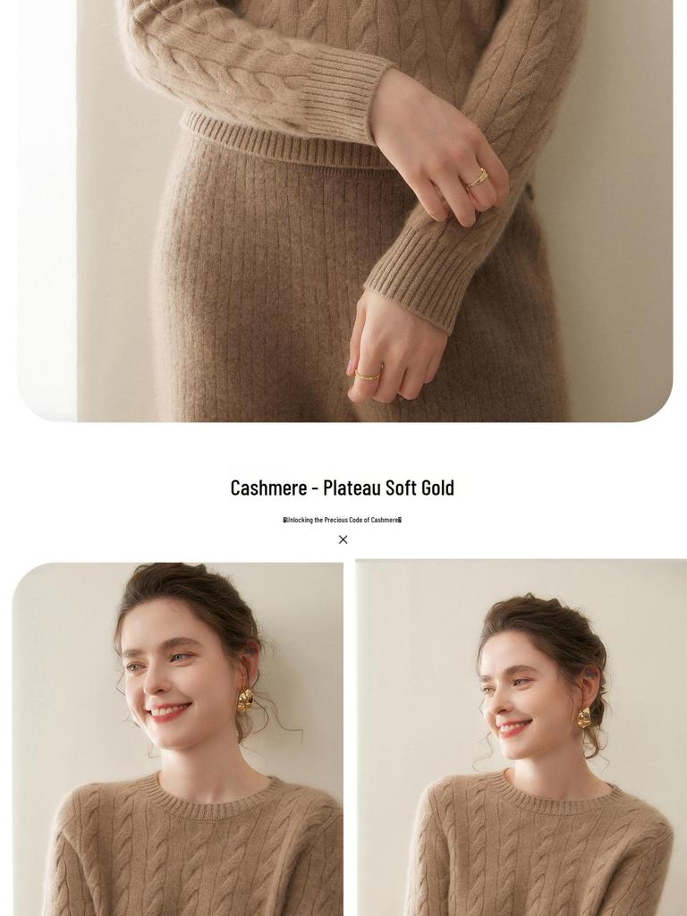 Light Luxury Cashmere Knit Sweater, Round Neck, Thickened, Loose Fit, Autumn/Winter.