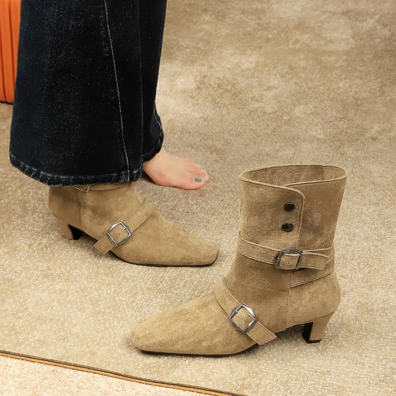 Туфли Весна Осень 2026 Женские Туфли на Высоком Каблуке Ботильоны Заостренный носок Вечерние Туфли Модный Бренд Женские Ботильоны Низкий Каблук 3см 34 бежевый 3790₽