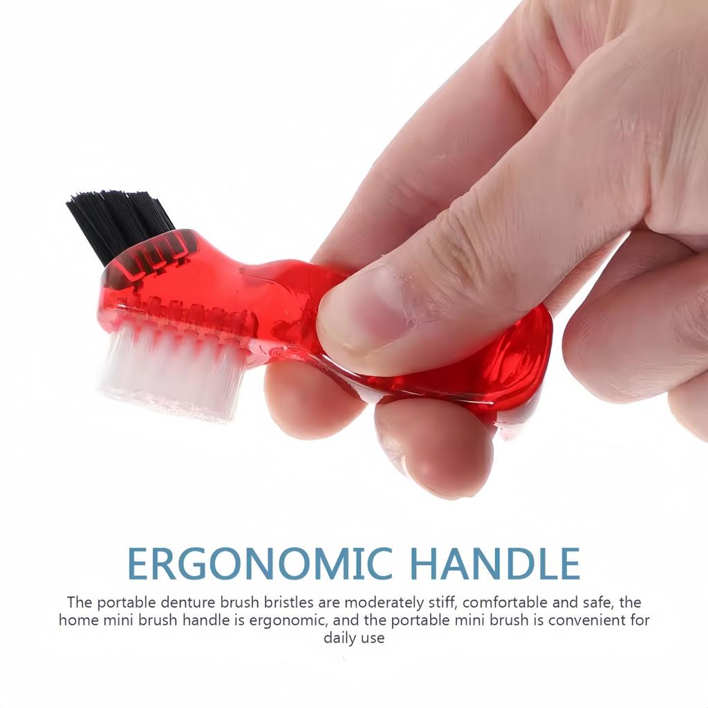 4Pcs Denture Cleaning Brush Portable Double Head Denture Brush Multifunctional False Tooth Brush Oral Cleaning Denture Care Tool