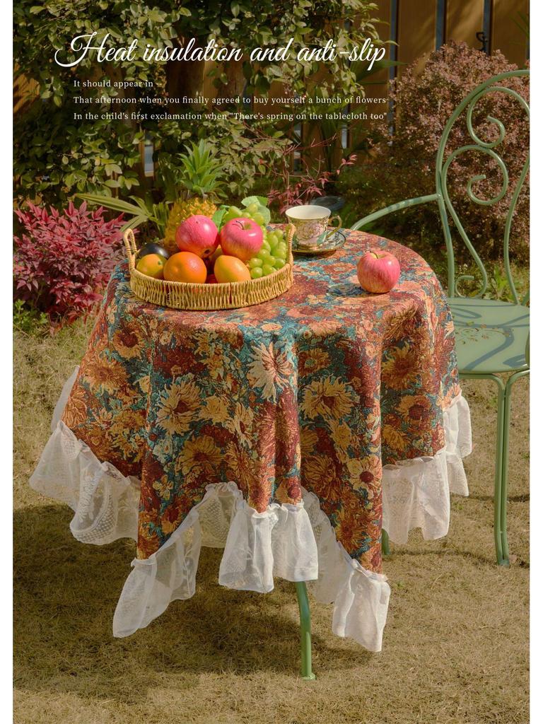 Imanqi Yun Pomarańczowy Żakardowy Obrus z Falbaną z Koronki - Wielofunkcyjny Pokrowiec na Zewnątrz