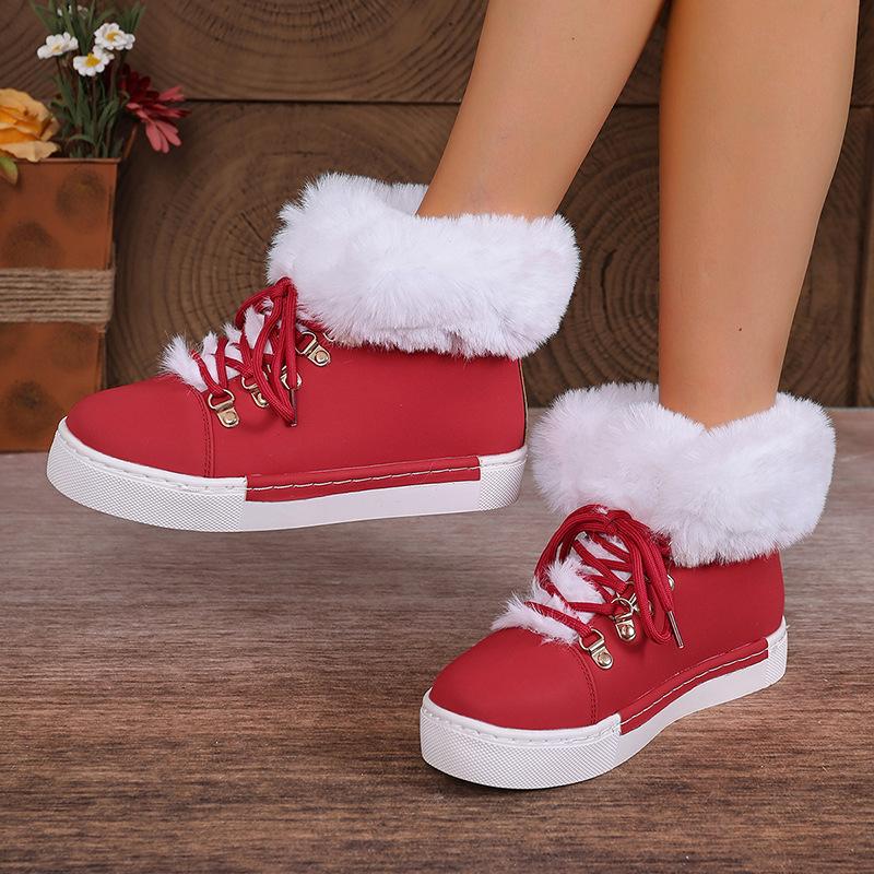Women's Plus Size Euro-American Fleece-Lined & Warm Snow Boots – Thick Platform, Ankle-High, Lace-Up with Fur Trim, Winter New Arrival Wholesale