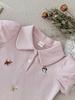 Girls' Pink Embroidered Polo Shirt & Skirt Set – Cute Cartoon Korean-Style Summer Outfit