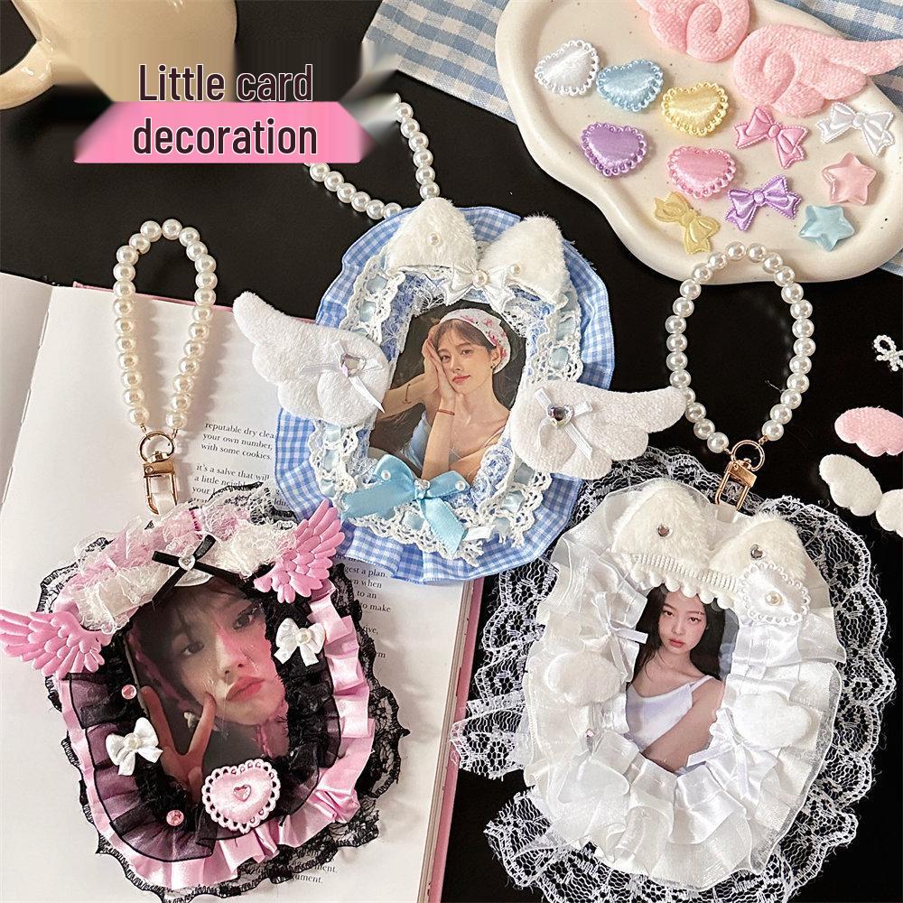 Kit Portacarte Fatto a Mano Cuore Girly: Accessori DIY in Pizzo, Tessuto e Fiocchi