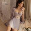 Guiruo Plus Size Deep V Underwire Mesh Camisole Nightgown Set