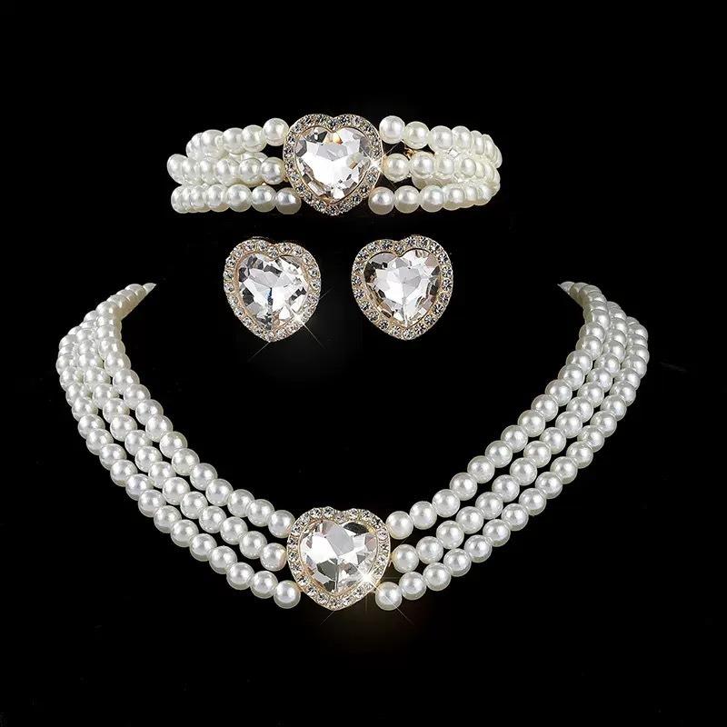 Pearl-like Necklace Set for Brides, Featuring Multi-layered Imitation Pearl Jewelry. белый