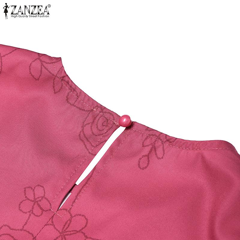 ZANZEA Women Vintage Print Casual Round Neck Long Sleeve Loose Dress