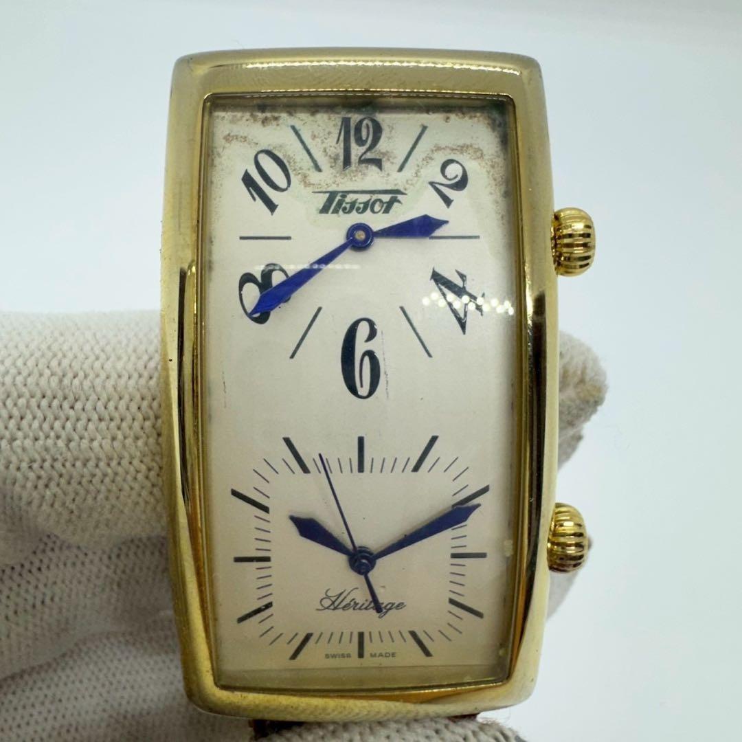 Used TISSOT banana watch dual time gold color wristwatch