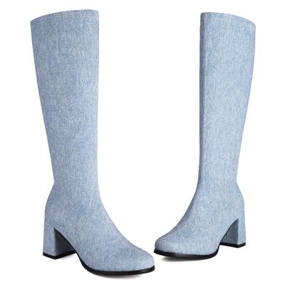 Fashion Blue Denim Knee High Boots Women Shoes New Autumn Winter Zipper Women's High Boos Jeans Long Party Shoes Ladies Large Size 45