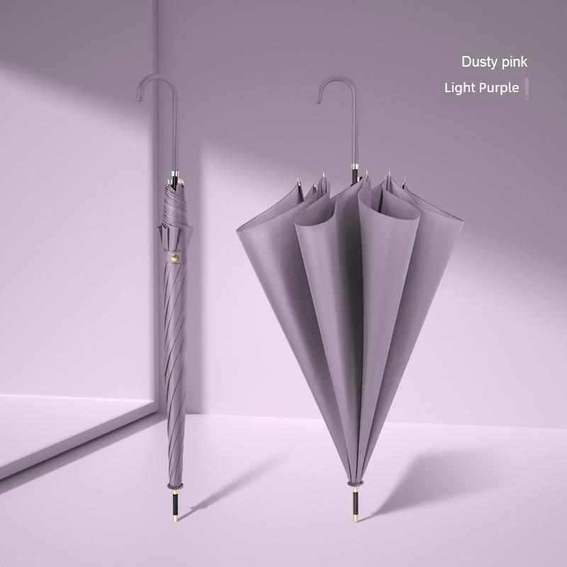16-Rib Umbrella with Japanese-Style Fresh Design, Leather Handle, Curved Hook, Straight Pole, Large Double-Person Umbrella for Sun and Rain, Gift or