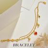Vietnamese Gold Lucky Star Bracelet with Double-Layer Red Heart, Ancient Style for Women's Fashion