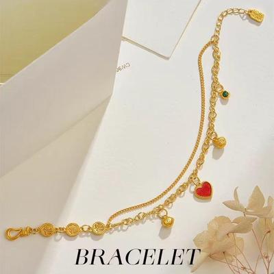 Vietnamesisches Gold-Glücksstern-Armband mit doppellagigem rotem Herz, antiker Stil für Damenmode