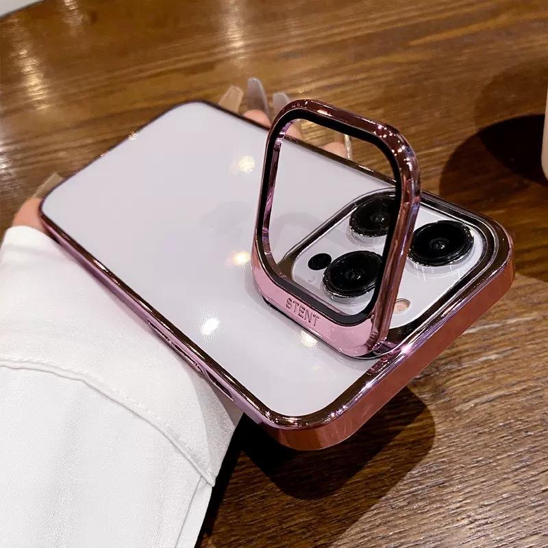 

Скрытый держатель для линз, Подходит для чехла для телефона iPhone 15Pro, iPhone14 Полное покрытие линз 13 Прозрачный защитный чехол iPhone15plus розовый