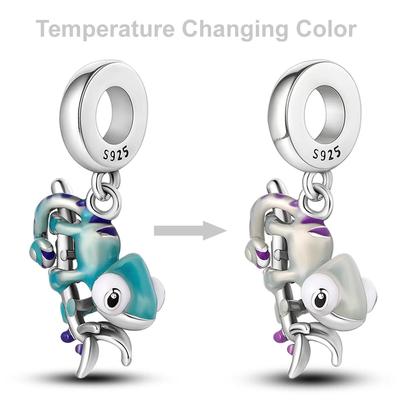 925 Silver Cute Chameleon Dangle Temperature Changing Color Charms Beads Fit Original Chain Bracelet Diy Jewelry Making