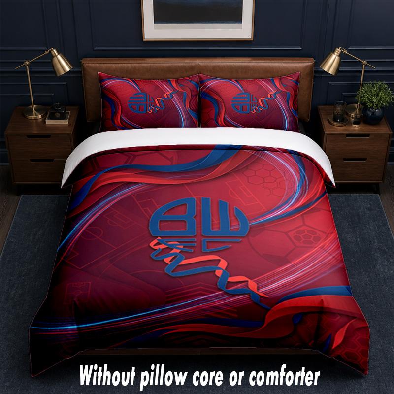 Bolton Wanderers FC Design Bed Bedding Set 1 Duvet Cover + 2 Pillowcases Soft Breathable Household Bed Linens