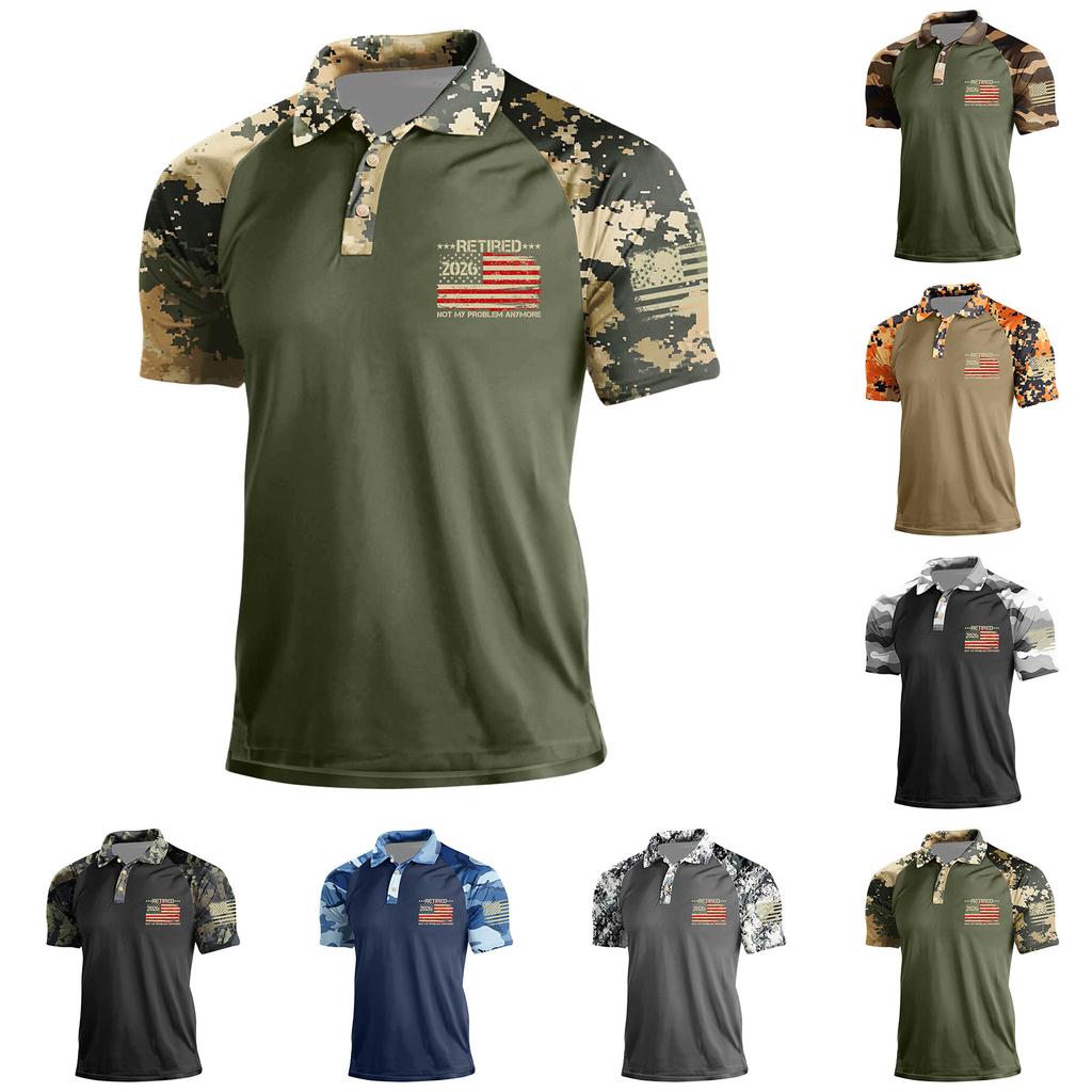 Polo da uomo con stampa mimetica manica corta grafica bandiera colletto a bottoni vestibilità casual design ritirato 2026