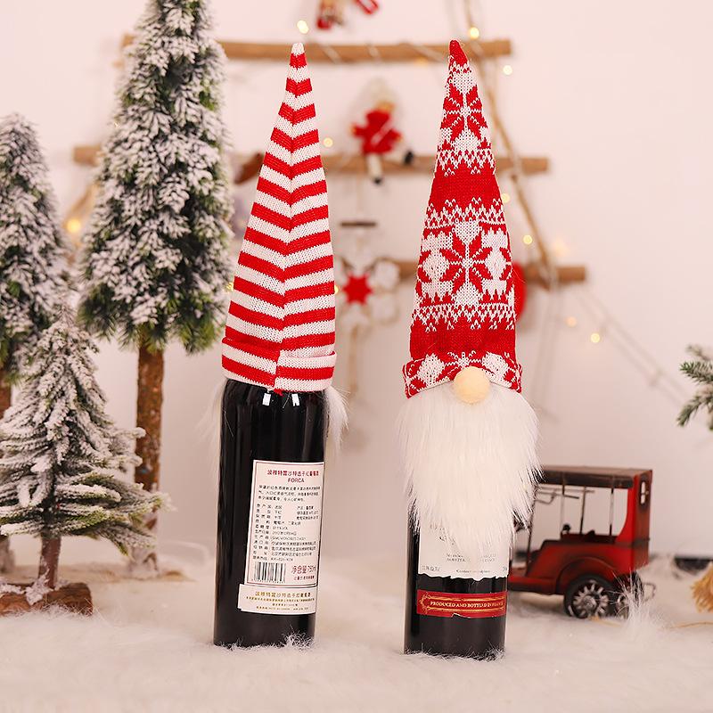 Bottle Charming Wine Cap Knitted Wine Bottle Cover With Faceless Santa Claus Grey And White Wine Design Cap