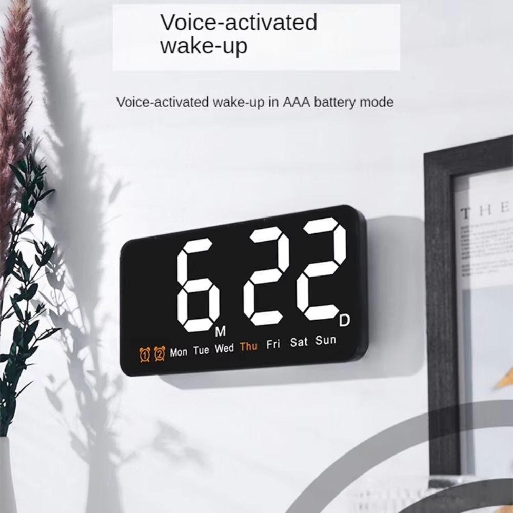 12/24H Format LED Digital Clock Temperature/Date Display Wall-mounted Clock  Living Room