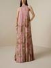 Elegant European and American High Neck Tie-up Print Loose Holiday Dress