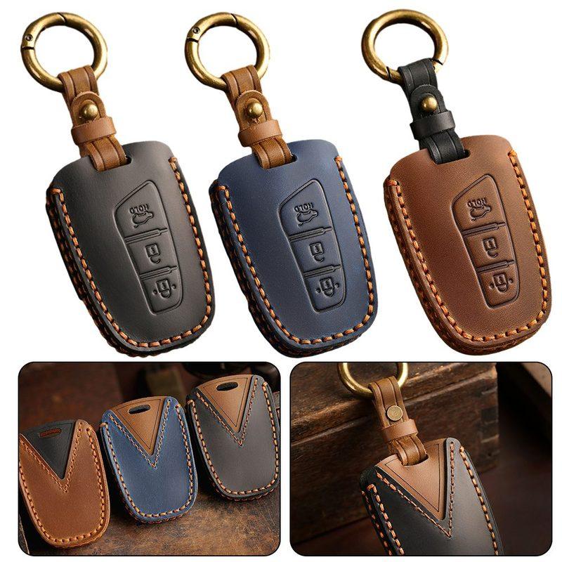 Hochwertige Leder 3-Tasten Fernschlüssel Abdeckung Hülle für Hyundai Santa Fe ix45 Halten Sie Ihren Schlüssel Stilvoll und Geschützt