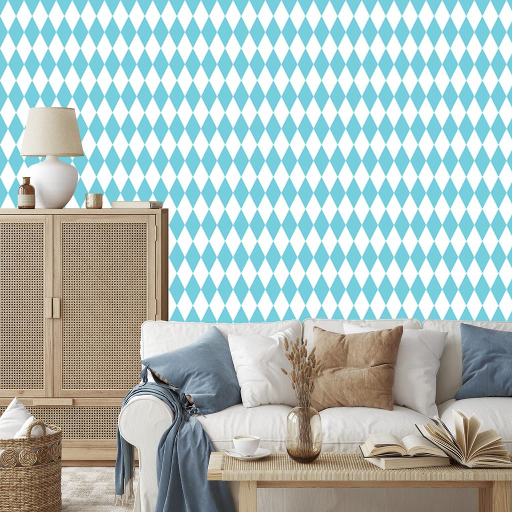 Harlequin Rhombus Wallpaper, Celadon and White, for Living Room and Bedroom, 50x1000